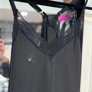 Razor back black lace trim top size small